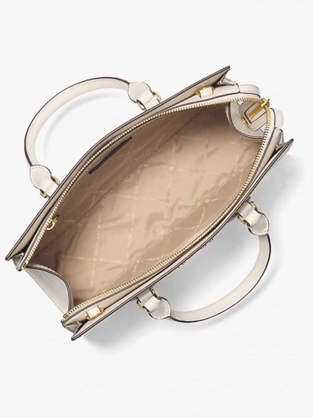 Michael Kors Cream Quilted Heart Leather Satchel with MK Charm